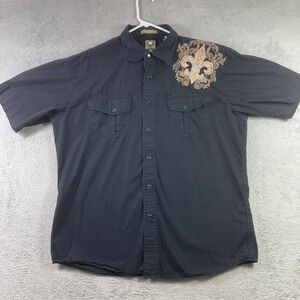 Lamasini Jeans Shirt Men Large Black Pearl Snap Bling Graphic Western Cowboy